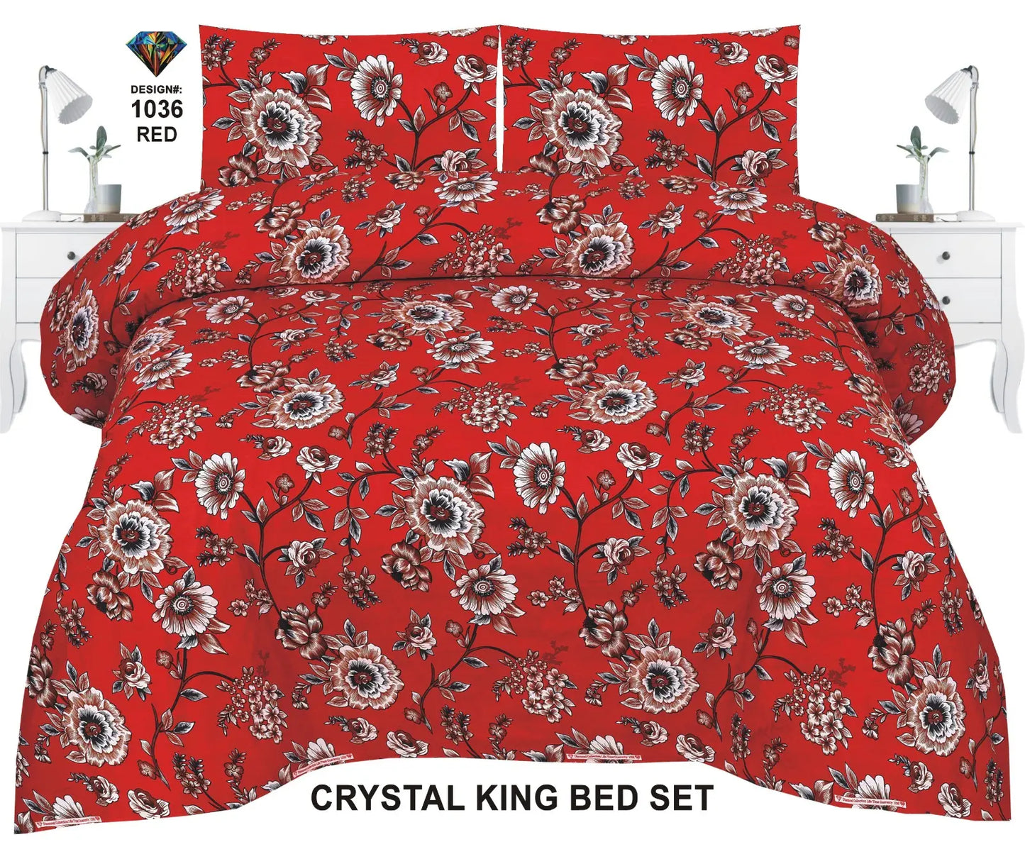 EXPORT QUALITY Crystal-King-Bed-Sheet Red-1025